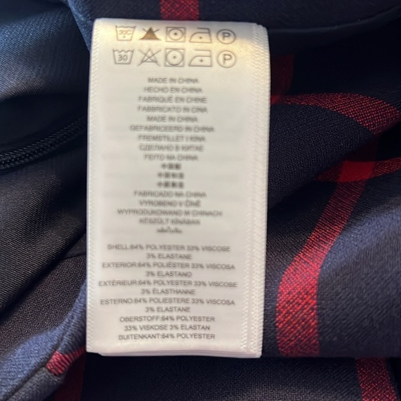 Michael Kors Plaid Lace Scalloped Hem Stretch Pencil Skirt Size 10 Navy & Red - Picture 8 of 9